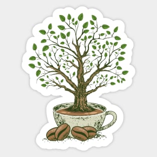 Tree of Coffee Art Drawing Illustration Sticker